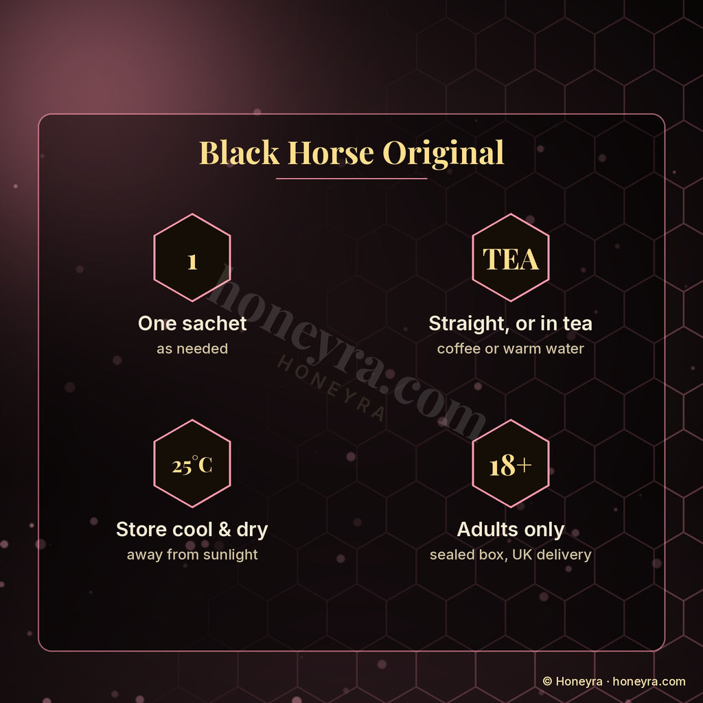 Black Horse Original royal honey sachets – individual sachets, Honeyra UK