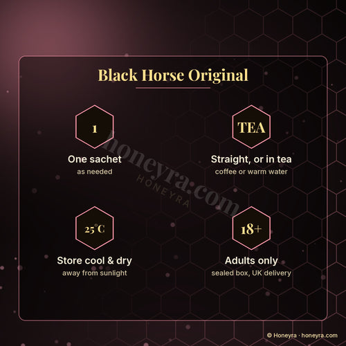 Black Horse Original royal honey sachets – individual sachets, Honeyra UK