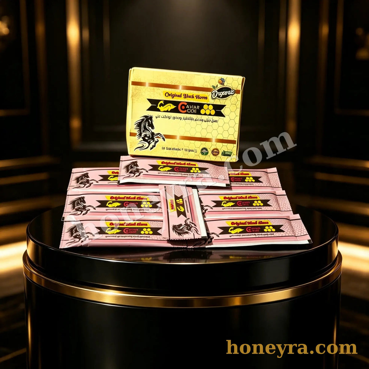 Black Horse Original royal honey sachets, box and individual sachet – Honeyra UK