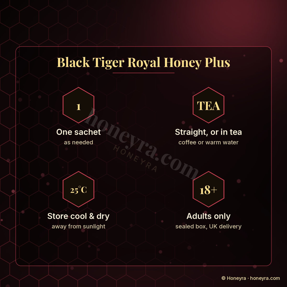 Black Tiger Royal Honey Plus royal honey sachets – individual sachets, Honeyra UK