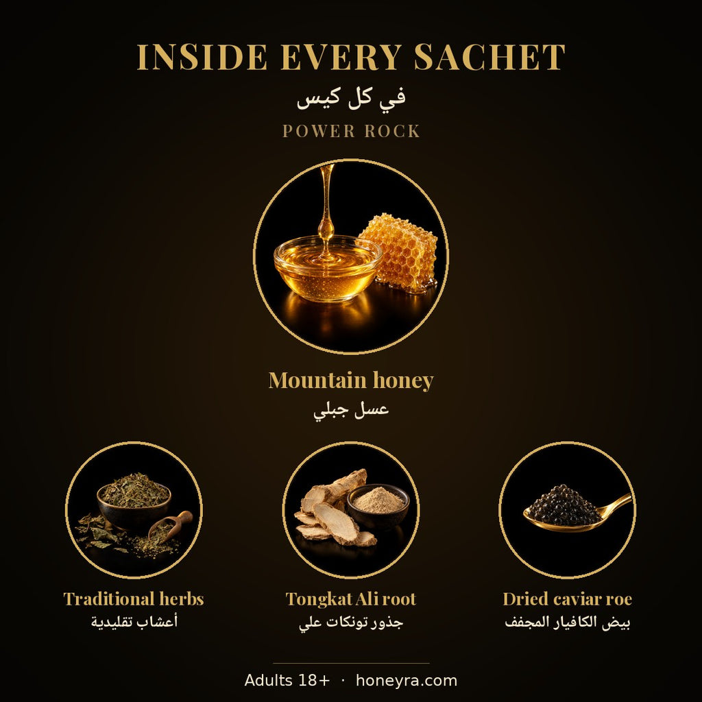 Ingredients label — Power Rock royal honey sachets with caviar, 10 × 12g